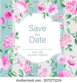 Floral invitation card. Wedding botanical template.