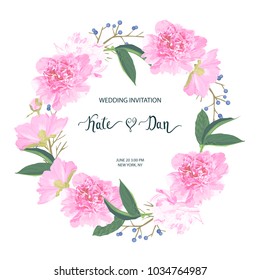 Floral invitation card for wedding, Easter, birthday, greeting. Vector illustration