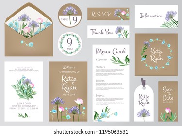 Floral invitation cards. Beautiful wedding love greeting beauty invited vector backgrounds. Floral design invitation wedding, table reserve and menu card illustration