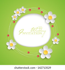 Floral invitation design with paper daisy flowers. Vector illustration