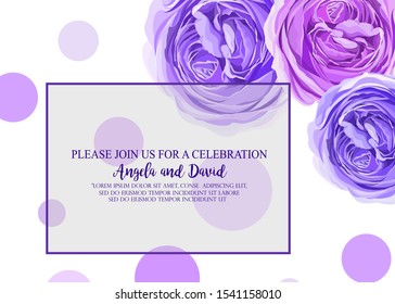 Floral Invitation with gentle,elegant hand drawn roses for wedding or celebration invitation. Invite for cosmetic products sale. Thank you,Love cards. Garden Rose flower bouquet with circles decor