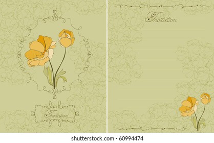 Floral Invitation Green Postcard in vector