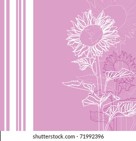 floral invitation for life events with space for text, with sunflowers in white pink colors