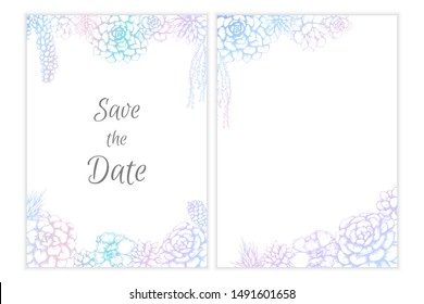 Floral invitation vector design, boho style sketch succulents design.