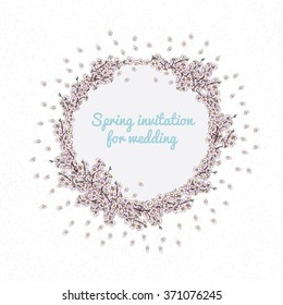 Floral invitation for wedding. Cherry blossom. Vector illustration with place for your text