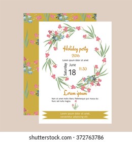 Floral Iris and bell flowers retro vintage background, vector illustration