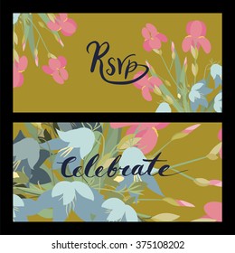 Floral Iris and bell flowers retro vintage background, vector illustration