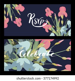 Floral Iris and bell flowers retro vintage background, vector illustration