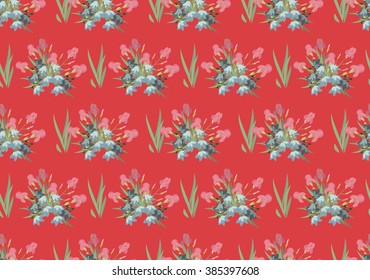 Floral Iris and bell flowers retro vintage background, vector illustration