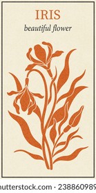 Floral iris design in art nouveau 1920-1930. Hand drawn iris style with weaves of lines, leaves and flowers. Vector illustration.