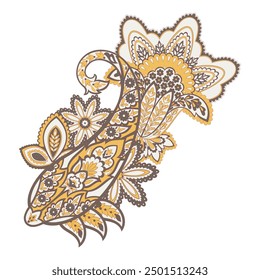 Floral isolated pattern with paisley ornament. Ornate floral decor. Vector illustration
