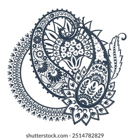 Floral isolated pattern with paisley ornament. Ornate floral decor. Vector illustration