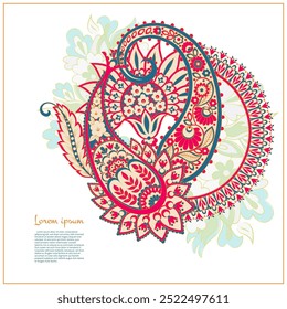 Padrão isolado floral com ornamento paisley. Decoração floral ornamentada. Ilustração vetorial