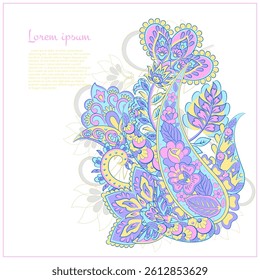 Floral isolated pattern with paisley ornament. Ornate floral decor. Vector illustration