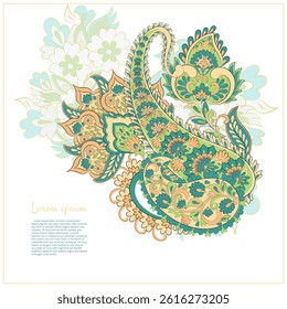Floral isolated pattern with paisley ornament. Ornate floral decor. Vector illustration