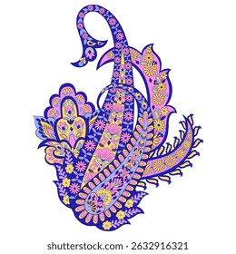Floral isolated pattern with paisley ornament. Ornate floral decor. Vector illustration