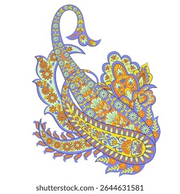 Floral isolated pattern with paisley ornament. Ornate floral decor. Vector illustration
