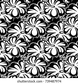 Floral isolated seamless pattern. Black white flourish vector background. Flowery illustration. Modern ornaments with abstract tiled flowers. Luxury texture for fabric, textile, printing, wallpapers.