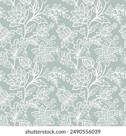 Floral Jacobean repeat pattern vector file traditional pattern flower allover repeat Jacobean sketch flower line drawing