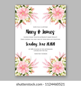 Floral japanese pink sakura wedding invitation vector printable card/ Bridal shower bouquet wreath apple bloossom