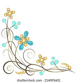 Floral jewelry pattern border isolated on white