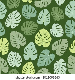 Floral jungle ornament with monstera leaf tropical seamless pattern vector.  Philodendron or monstera plant background. Tropical pattern with jungle leaves decor, seamless background.