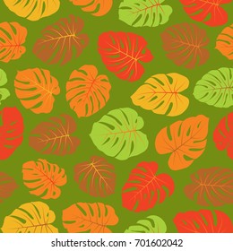 Floral jungle ornament with monstera leaf tropical seamless pattern vector.  Philodendron or monstera plant background. Tropical pattern with jungle leaves decor, seamless background.