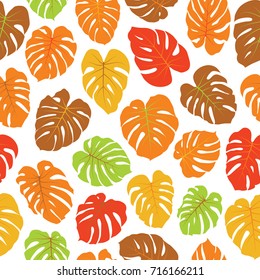 Floral jungle ornament with monstera leaf tropical seamless pattern vector.  Philodendron or monstera plant background. Tropical pattern with jungle leaves decor, seamless background.