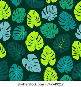 Floral jungle ornament with monstera leaf tropical seamless pattern vector.  Philodendron or monstera plant background. Tropical pattern with jungle leaves decor, seamless background.