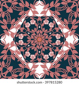Floral kerchief. Bandana print or silk neck scarf with beautiful ornament from flowers. Vector illustration.