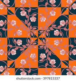 Floral kerchief. Bandana print or silk neck scarf with beautiful ornament from flowers. Vector illustration.