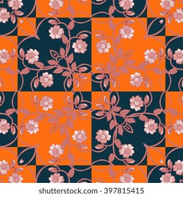 Floral kerchief. Bandana print or silk neck scarf with beautiful ornament from flowers. Vector illustration.