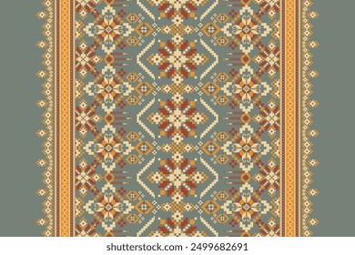 Floral knitted design pattern on green background vector illustration.knitted embroidery,geometric ethnic pattern traditional.knitted oriental pattern.design for texture,fabric,clothing,decoration.