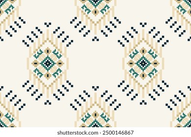 Floral knitted design seamless pattern on white  background vector illustration.knitted embroidery,geometric ethnic pattern traditional.knitted oriental pattern.design for texture,fabric,clothin,print