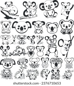 Floral Koala eps vector clipart silhouette