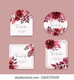 floral label collection with beautiful maroon flower and leaves