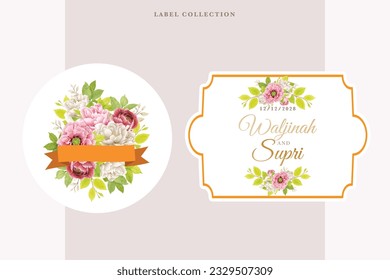 Etiquetas florales en diseño plano