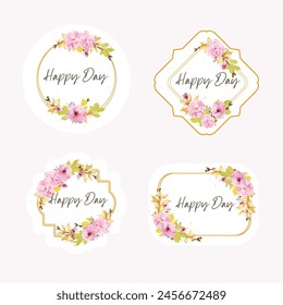 floral labels with pink colour design