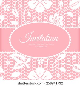 Floral lace background, invitation or save the date card template, vector illustration