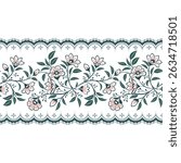 floral lace border fabric pattern with floral and leaf elements Abstract seamless lace pattern with flowers.  Seamless border with decorative pattern