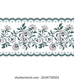 floral lace border fabric pattern with floral and leaf elements Abstract seamless lace pattern with flowers.  Seamless border with decorative pattern