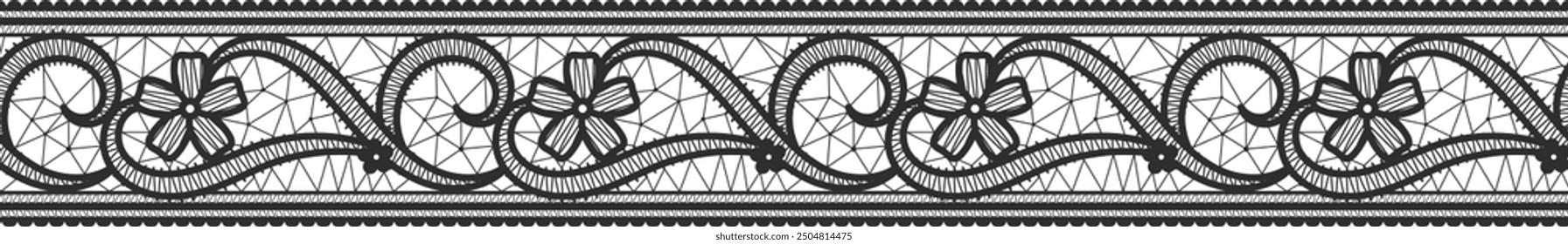 Patrón Horizontal decorativo de encaje floral. Frontera ornamentada