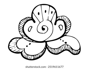 Floral lace embroidery exotic orchid rose traditional flowers and leaves, folk ethnic stylized. Hand drawn ink vector illustration. Single element isolated on white. Design travel, vacation, brochure
