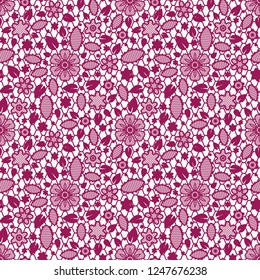 Floral lace fabric texture, vector tulle seamless pattern, elegant openwork ornament