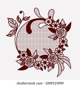 floral lace ornament circular in monochrome silhouette