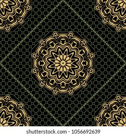 Floral lace ornament. Modern geometric pattern. Seamless vector illustration. For wallpaper, invitation, decor, fabric. Vector illustration