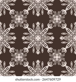 Floral kant naadloos patroon. Vector. Herhaling ornament tegel op chocolade achtergrond. Geweldig voor stof en textiel, behang, verpakkingsontwerp.