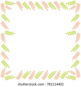 Floral laurel border frame. Pink and green elements. Ideal for card, greeting, wedding, invitation. Blank white space to write text.