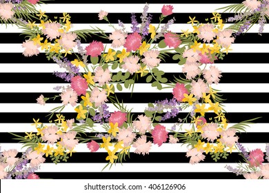 Floral Lavender Carnation St. John's wort  background vector illustration. Sprig  background, floral greeting card