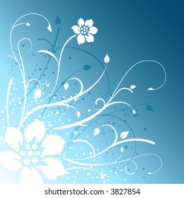 Floral and leaf design on blue gradient background
